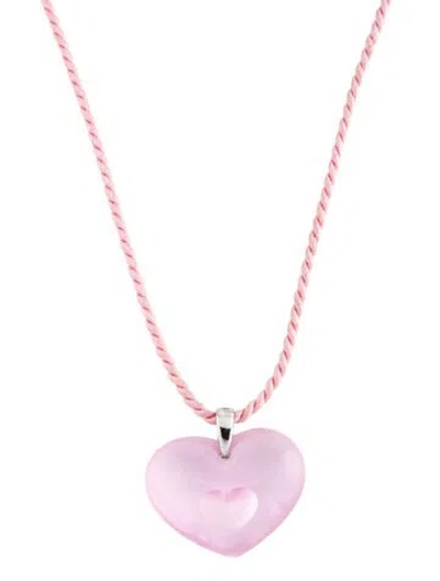 Pre-owned Lalique Cord & Crystal Tender Heart Pendant Necklace., 33.5" In Multicolor