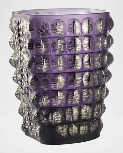 Lalique Croco Platinum Stamped Vase In Purple