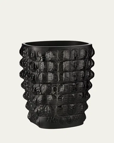 Lalique Crocodile Crystal Vase, Black
