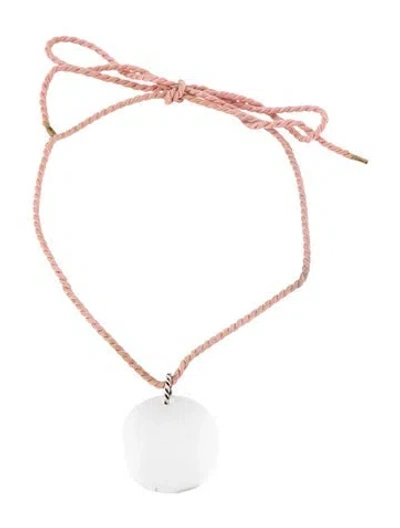 Pre-owned Lalique Crystal & Cord Floral Pendant Necklace, 33" In Clear/pink