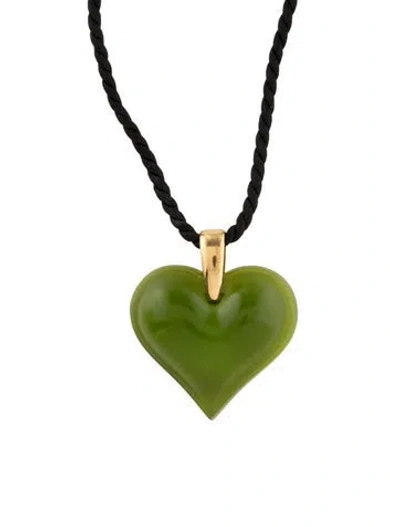 Pre-owned Lalique Crystal & Cord Heart Amoureuse Beaucoup Pendant Necklace, 33" In Multi