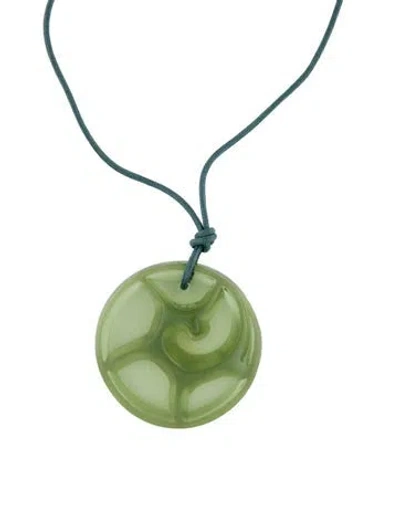 Pre-owned Lalique Crystal & Cord Tourbillons Pendant Necklace, 29" In Green