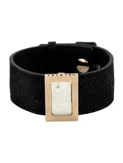 Pre-owned Lalique Crystal & Leather Wrap Bracelet In Black
