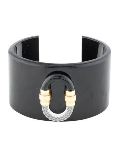 Pre-owned Lalique Crystal & Resin 1927 Cuff Bracelet, 7" In Multi