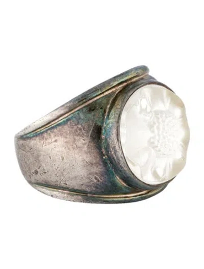 Pre-owned Lalique Crystal Bague Fleur Signet Ring In Multi
