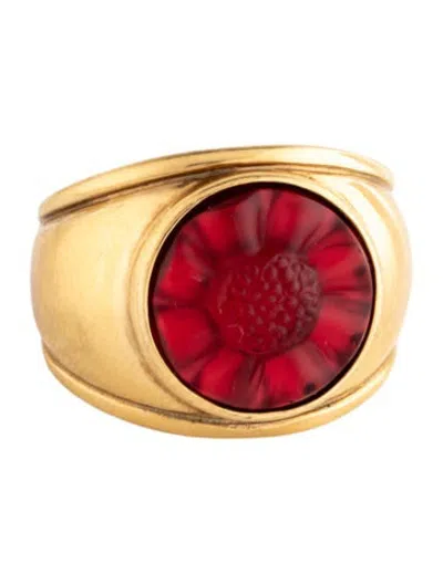 Pre-owned Lalique Crystal Bague Fleur Signet Ring In Red