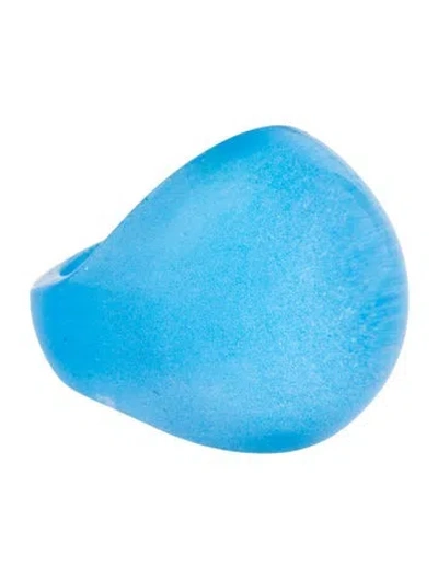 Pre-owned Lalique Crystal Cabochon Cocktail Ring In Blue/clear