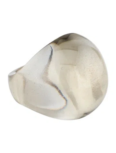 Pre-owned Lalique Crystal Cabochon Cocktail Ring In Clear/grey
