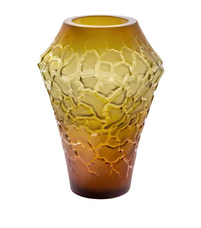 Lalique Crystal Caldera Vase In Yellow