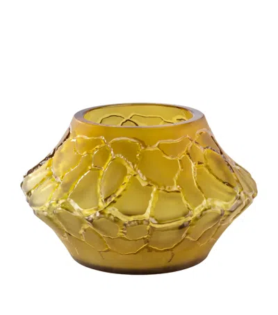 Lalique Crystal Caldera Vase-votive In Yellow