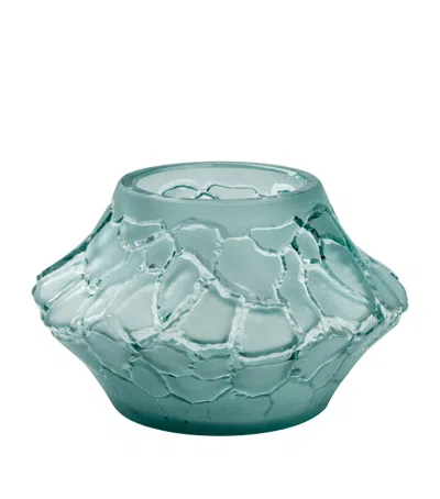 Lalique Crystal Caldera Vase-votive In Blue