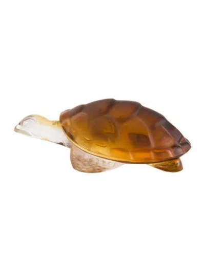 Pre-owned Lalique Crystal Caroline Turtle Figurine In Brown/clear