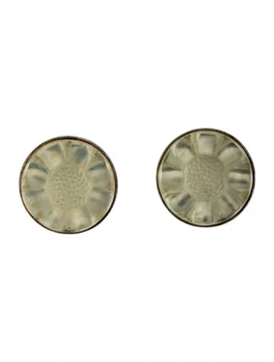 Pre-owned Lalique Crystal Carved Flower Clip-on Earrings In Multicolor