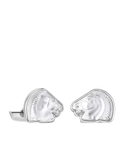 Lalique Crystal Cheval Cufflinks In Gray