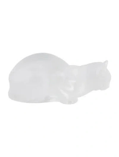 Pre-owned Lalique Crystal Crouching Cat Figurine In Clear