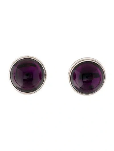 Pre-owned Lalique Crystal Dome Clip-on Earrings In Purple