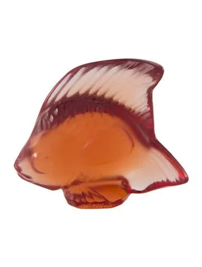 Pre-owned Lalique Crystal Fish Figurine Seal In Orange
