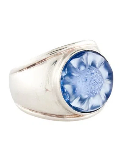 Pre-owned Lalique Crystal Flower Cocktail Ring In Blue