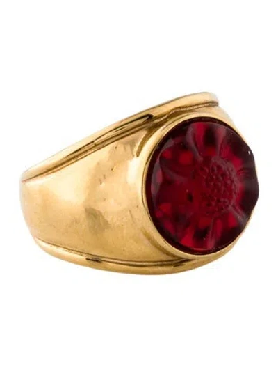 Pre-owned Lalique Crystal Flower Ring In Red
