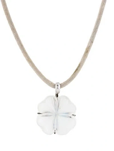 Pre-owned Lalique Crystal Four Leaf Clover Bonheur Necklace, 34" In Multi