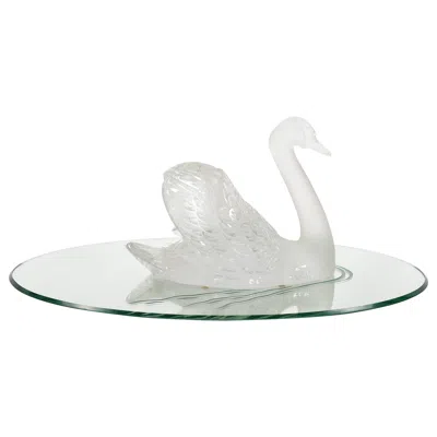 Pre-owned Lalique Crystal Frosted Head Down Swan Sculpture Resting On Mirrored Plateau In Gray