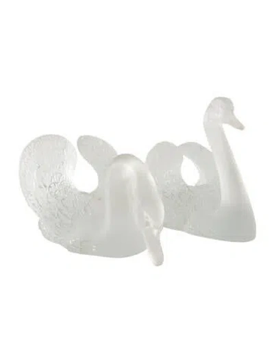 Pre-owned Lalique Crystal Head-up Swan Set In Clear