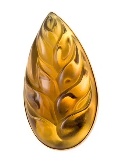Pre-owned Lalique Crystal Heliconia Brooch In Yellow