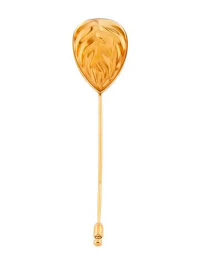 Pre-owned Lalique Crystal Heliconia Leaf Stick Pin In Yellow