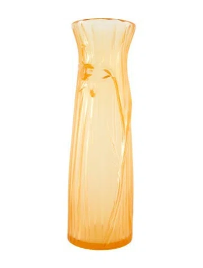 Pre-owned Lalique Crystal Jonquille Vase In Orange