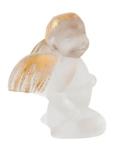 Pre-owned Lalique Crystal Kneeling Cherub Figurine In Clear/gold