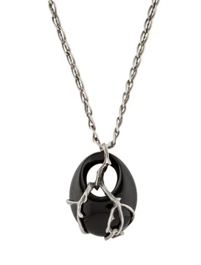 Pre-owned Lalique Crystal  Ronces Pendant Necklace, 20" In Black