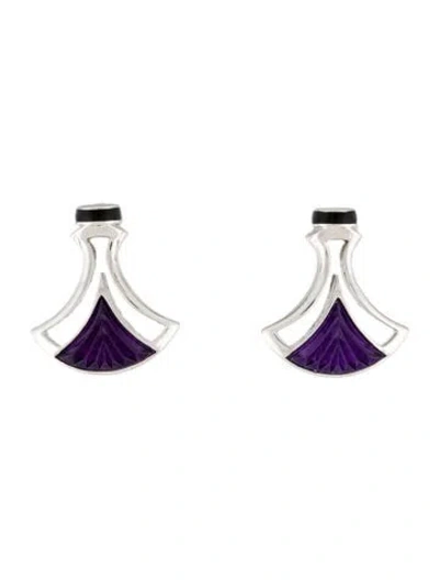 Pre-owned Lalique Crystal Larcade Drop Earrings In Purple
