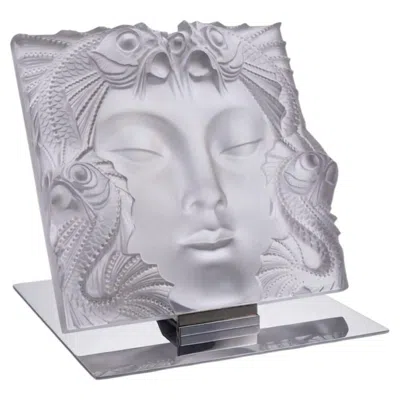 Pre-owned Lalique Crystal "masque De Femme" Plaque On Stand In Gray