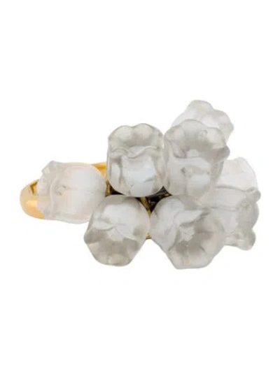 Pre-owned Lalique Crystal Muguet Cluster Cocktail Ring In Transparent