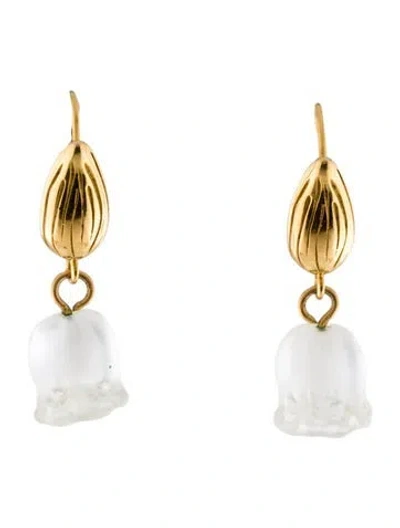 Pre-owned Lalique Crystal Muguet Drop Earrings In Transparent