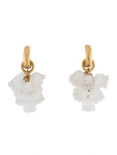 Pre-owned Lalique Crystal Muguet Flower Convertible Clip-on Drop Earrings In White