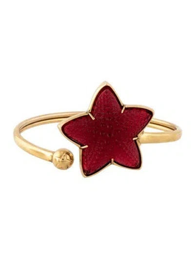 Pre-owned Lalique Crystal Oceania Starfish Cuff Bracelet, 6.5" In Red