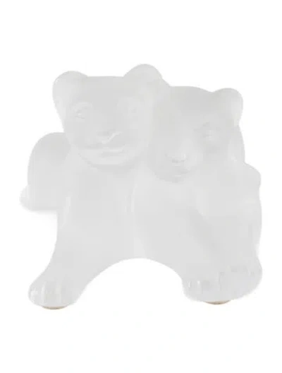 Pre-owned Lalique Crystal Panther Cubs Figurine In Transparent