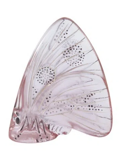 Pre-owned Lalique Crystal Papillon Ailes Fermées Figurine Seal In Purple