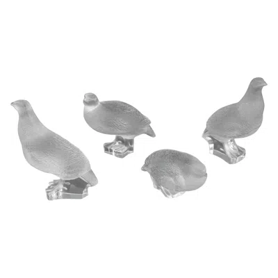 Pre-owned Lalique Crystal "perdix" Sculptures, 4 In Gray