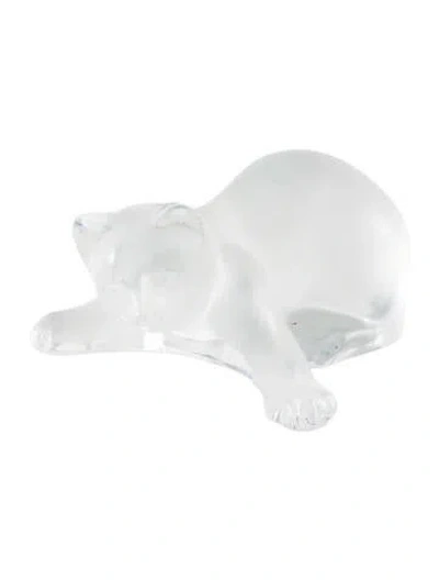 Pre-owned Lalique Crystal Playing Kitten Figurine In Transparent