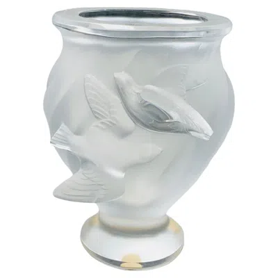 Pre-owned Lalique Crystal Rosine Birds Vase In Transparent