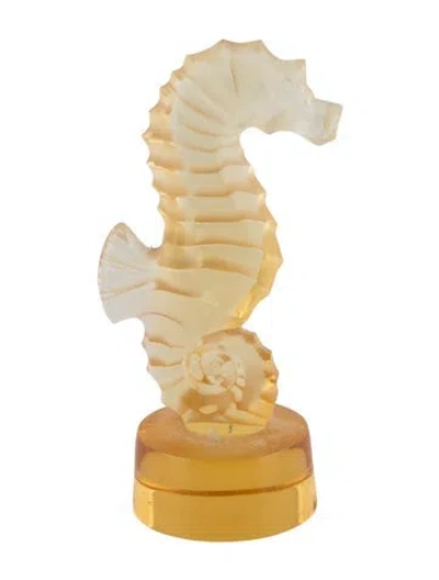 Pre-owned Lalique Crystal Seahorse Figurine In Yellow