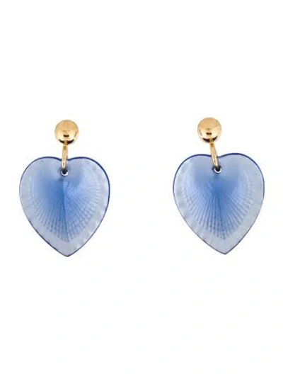 Pre-owned Lalique Crystal Shell Heart Drop Earrings In Blue
