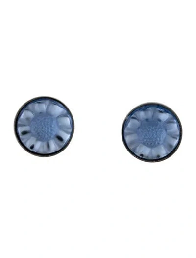 Pre-owned Lalique Crystal Stud Earrings In Blue