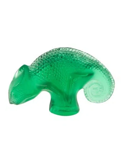 Pre-owned Lalique Crystal 'tai-ta'chameleon Figurine In Green