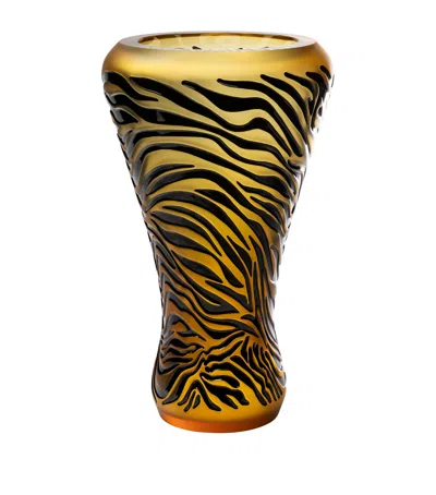 Lalique Crystal Tiger Vase In Yellow