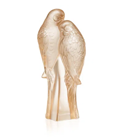 Lalique Crystal Two Parakeets Sculpture In Brown