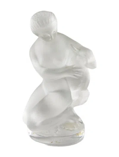 Pre-owned Lalique Diana The Huntress With Fawn Figurine In Transparent