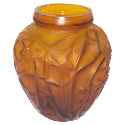 Pre-owned Lalique Early 20th-century French Attributed  Glass Vase With Lobster Motif In Brown